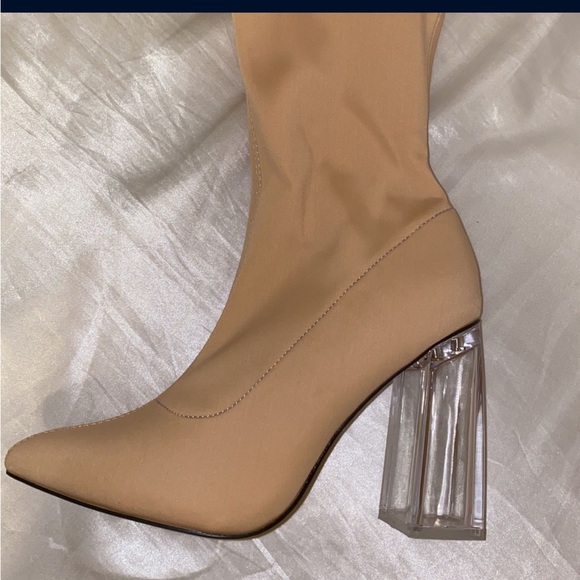Beige clear block heel ankle boot - Picture 3 of 6